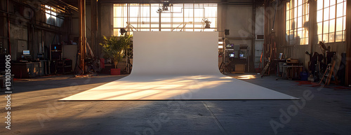 Studio backdrop, sunrise, industrial space