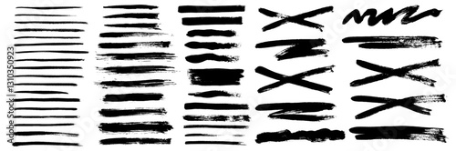 Grunge ink brush strokes elements. Black paint brush, stroke, line, grunge. Dirty textures of banners, boxes, frames and design elements. Black grunge brush stroke ink template collection.