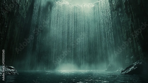 Majestic Waterfall in Dark Cave Pool