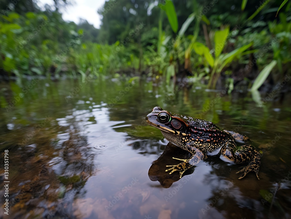 A Stealthy Surinam Toad Floating In A Muddy River A Stealthy Surinam Toad Floating In A Muddy River