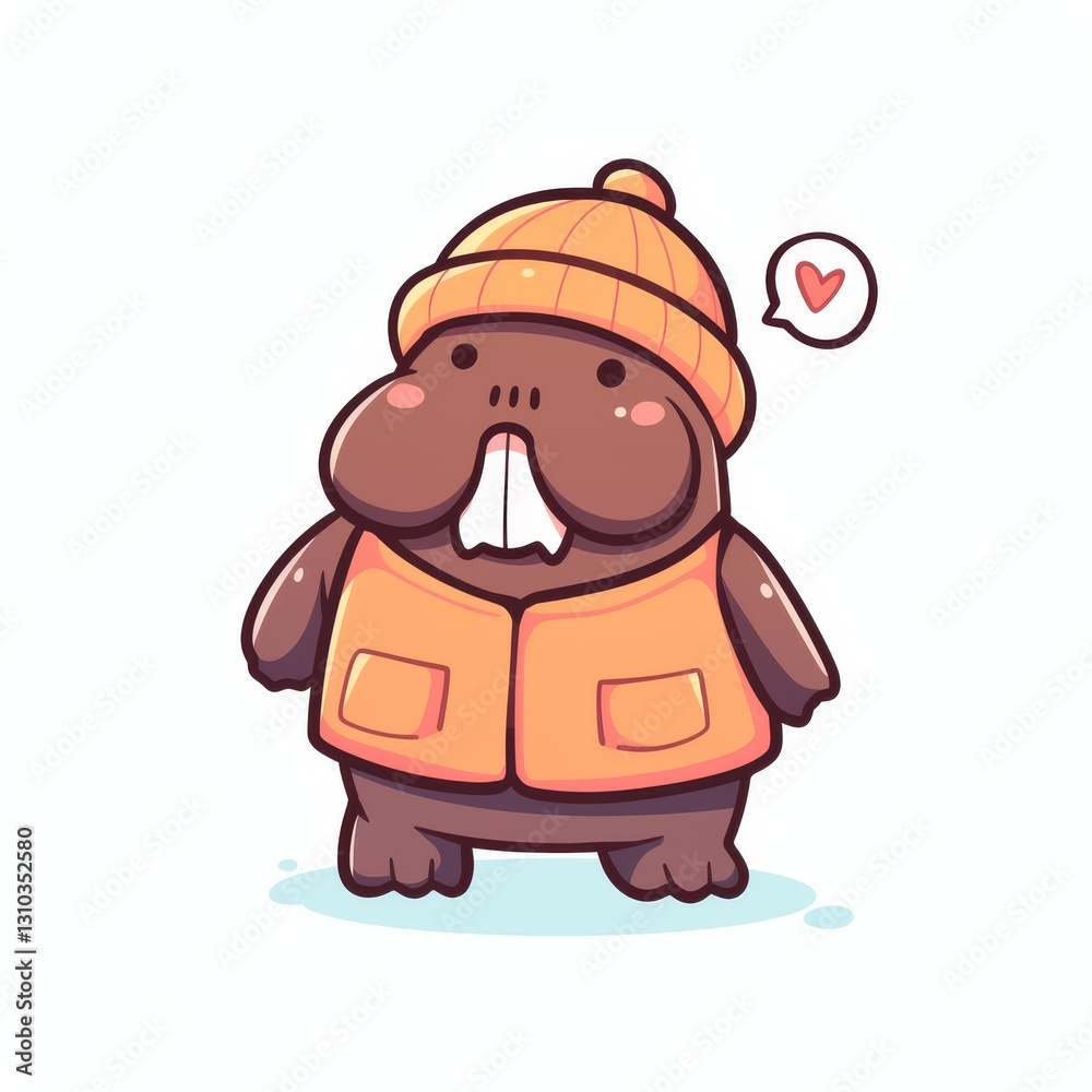 Naklejka premium Cute Walrus in Winter Gear