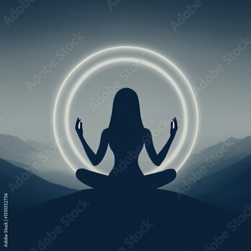 Silhouette of Meditative Pose in Nature: Harness Inner Peace and Spiritual Growth with Mindfulness and Yoga for Emotional Well-Being and Tranquility
