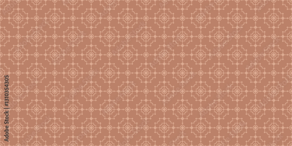 Fototapeta premium Vector geometric seamless pattern in ethnic folk style. Abstract texture with tribal motif, geometric elements, grid. Elegant ornament background in terracotta tones. Retro vintage repeated design