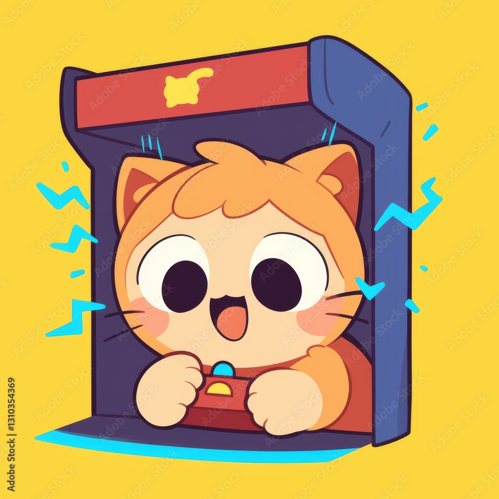 Fototapeta premium Cute Cat Playing Arcade Game
