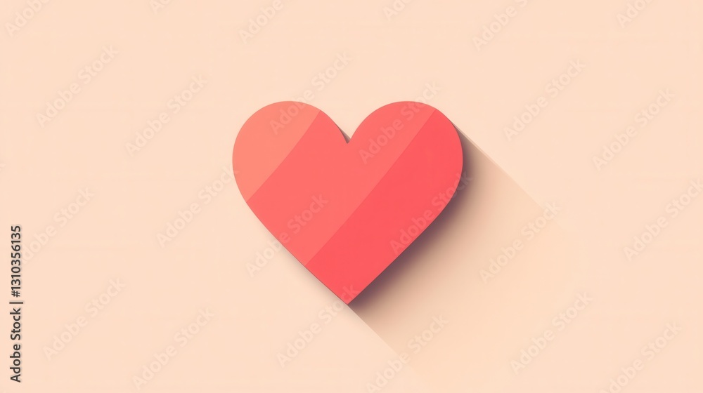Soft shadow minimalist heart icon in warm pink tones featuring flat design elements providing a modern stylistic appeal Soft shadow minimalist heart icon in warm pink tones featuring flat design elements providing a modern stylistic appeal