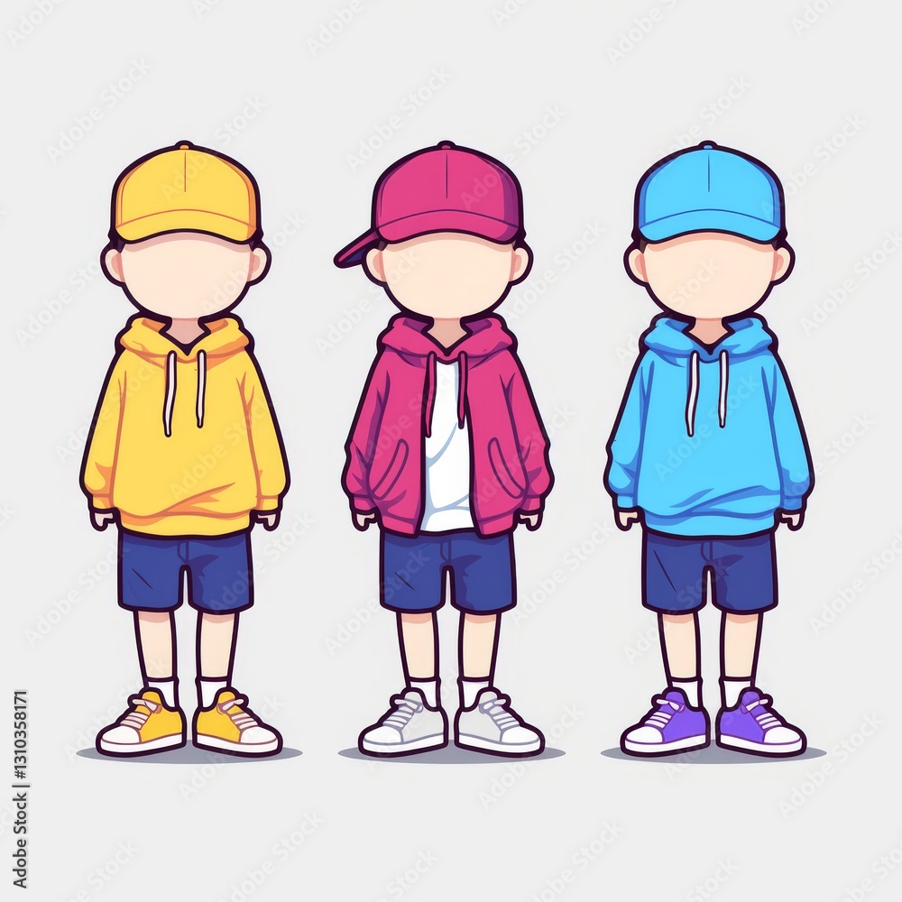 Kids Fashion Illustration, Colorful Outfits Kids Fashion Illustration, Colorful Outfits