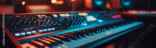 Music Production Studio with Synthesizer and Sound Equipment