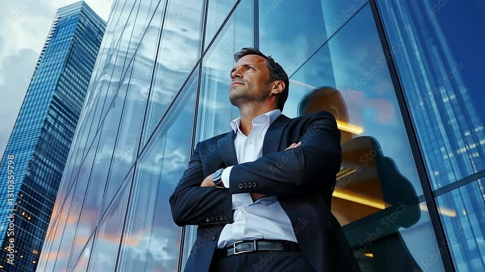 Businessman Managing Finances in Modern Urban Environment Businessman Managing Finances in Modern Urban Environment