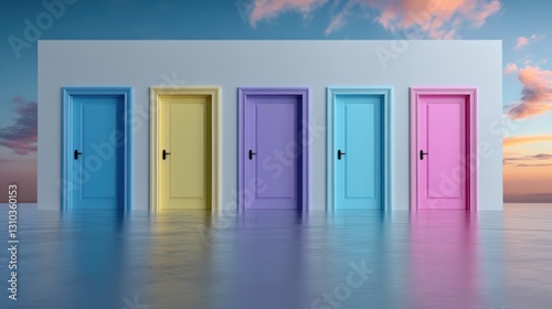 Doors of possibility imaginary realm digital art abstract environment wide angle symbolic representation