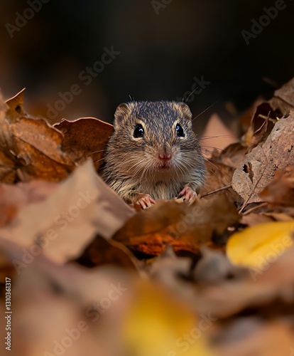 A small bicolored shrew darting under forest leaves
