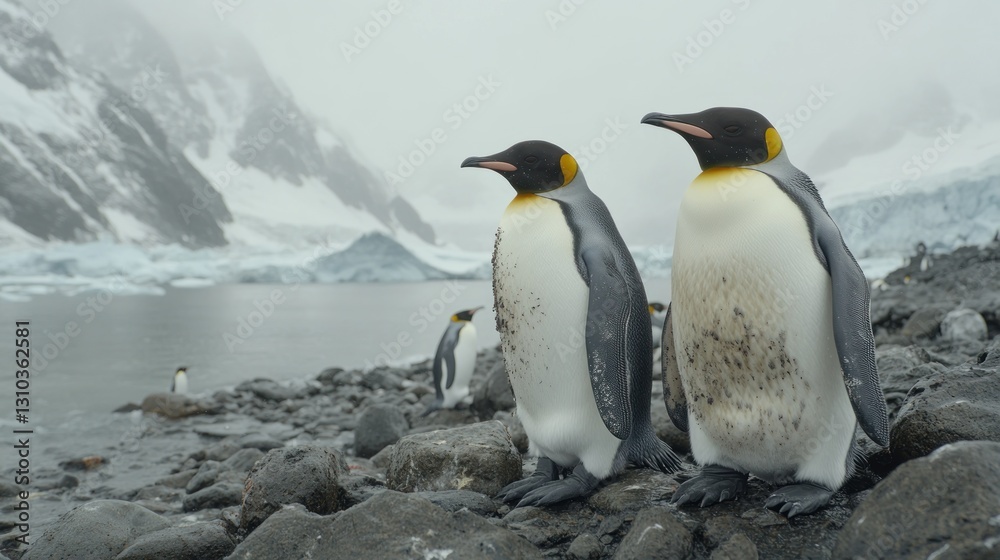 Fototapeta premium King Penguins on Antarctic Rocks