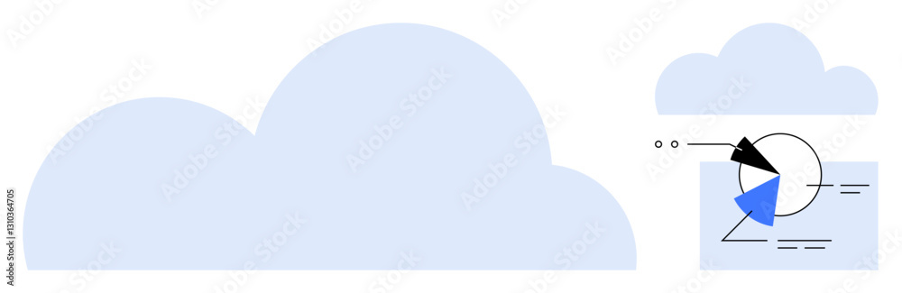 Large cloud shape with smaller cloud and interconnected geometric data icons. Ideal for technology, storage, analysis, innovation, digital transformation, cloud computing, connectivity. Flat simple Large cloud shape with smaller cloud and interconnected geometric data icons. Ideal for technology, storage, analysis, innovation, digital transformation, cloud computing, connectivity. Flat simple