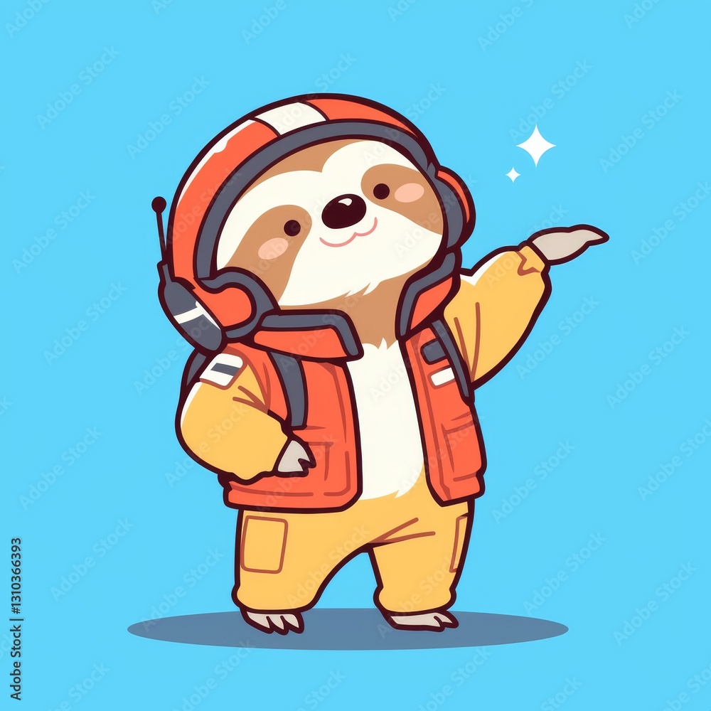 Naklejka premium Cute Sloth Astronaut, Presenting