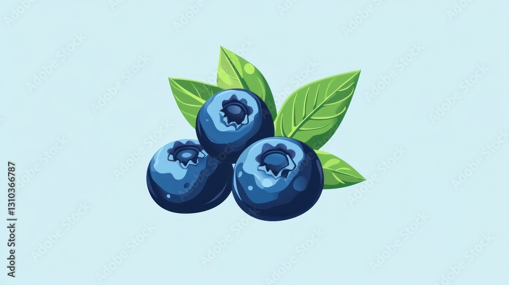 Fresh blueberries with leaves on light background. Illustration Fresh blueberries with leaves on light background. Illustration