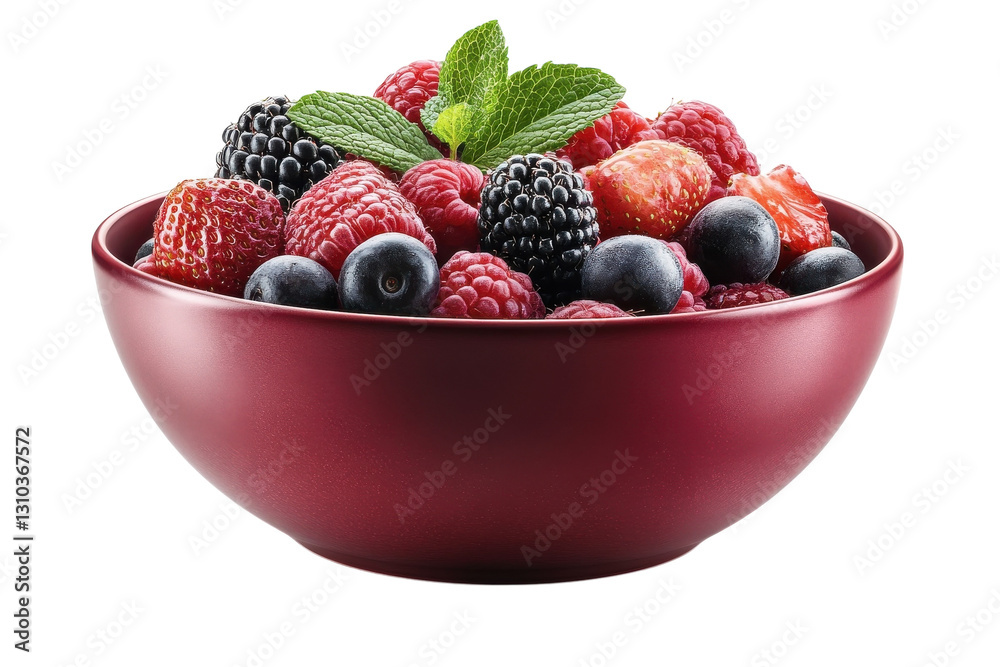 Fresh assortment of mixed berries served in a bowl with mint garnish for a healthy snack option Fresh assortment of mixed berries served in a bowl with mint garnish for a healthy snack option