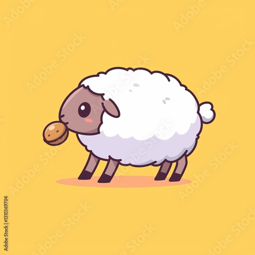 Wallpaper Mural Cute Sheep Eating Nut,  Flat Design Torontodigital.ca