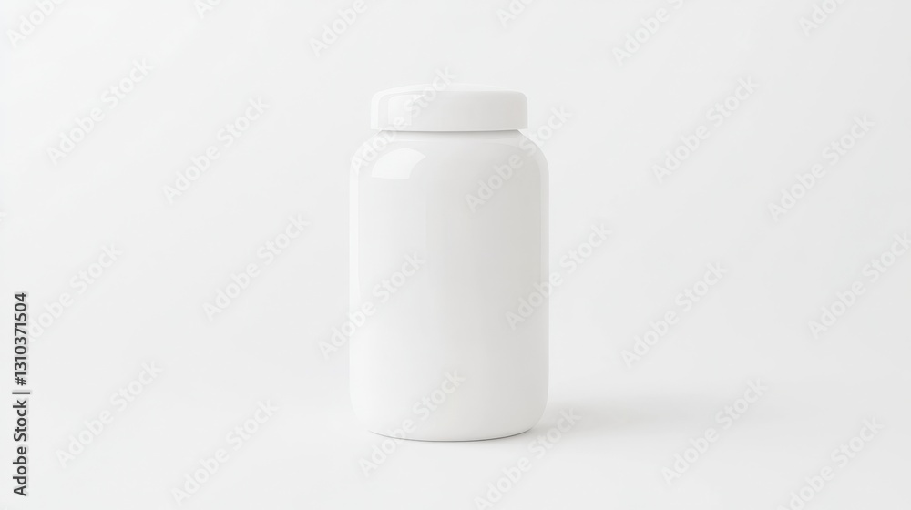 Mockup A white, cylindrical bottle with a white cap, standing 