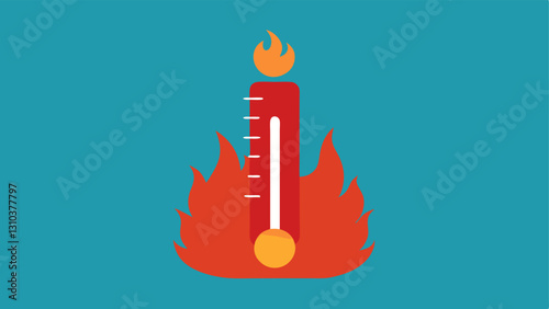 Thermometer and Flames A thermometer showing high temperatures with flames at its base indicating rising global temperatures contributing to wildfires.