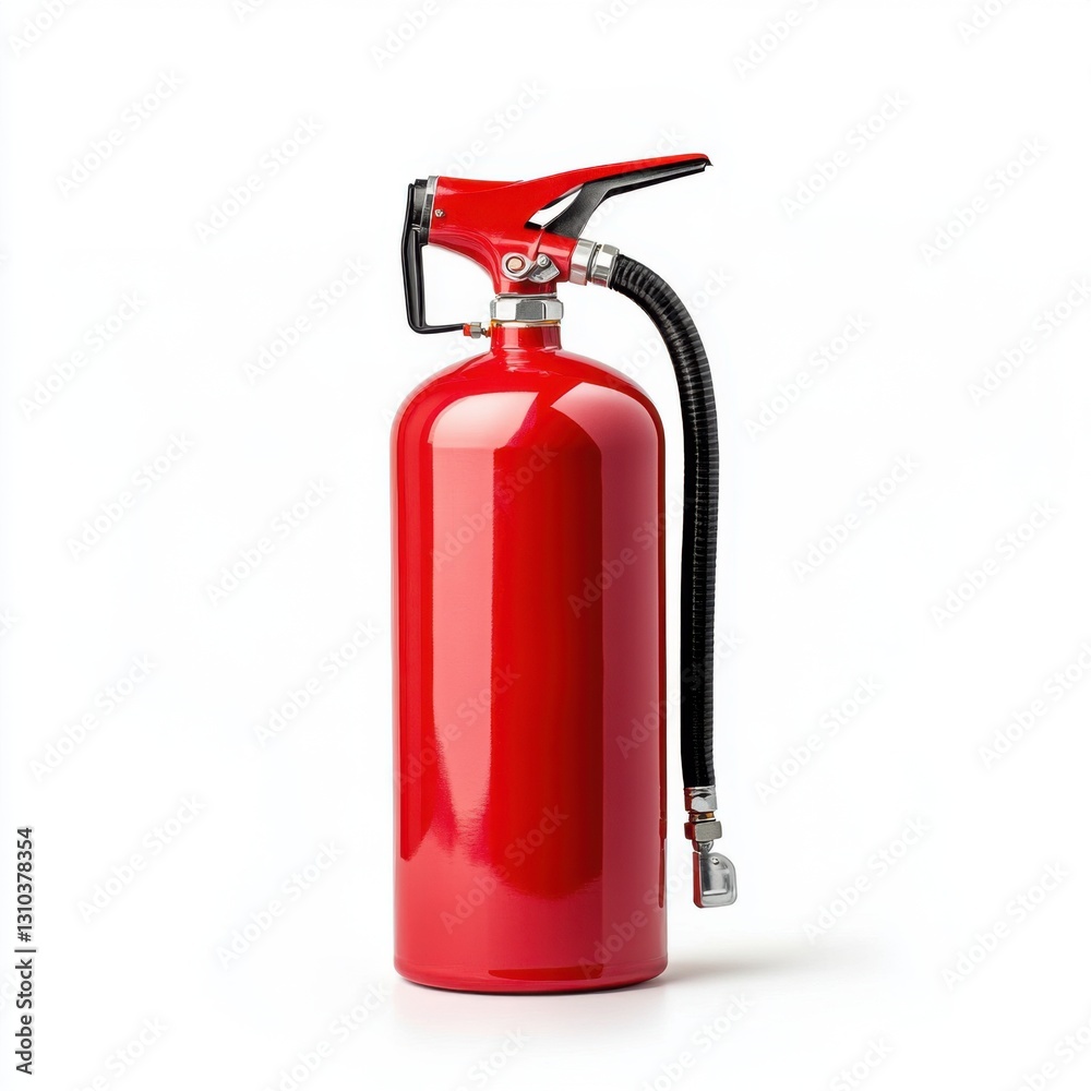 Obraz premium Red Fire Extinguisher on White Background for Safety Equipment and Emergency Preparedness