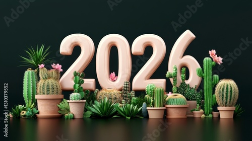 2026 Cactus Display - 3D numbers with realistic cacti and succul photo