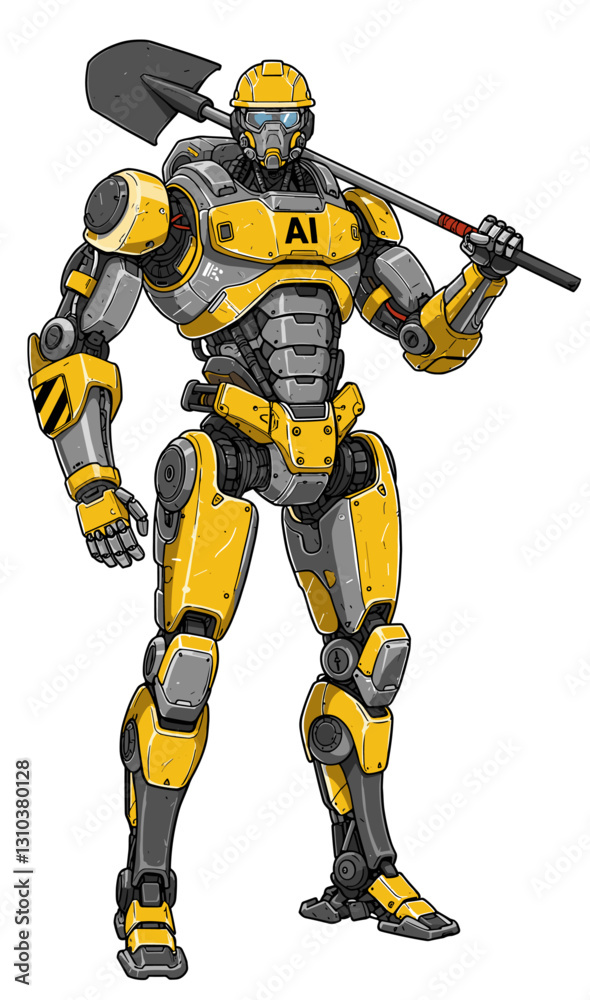 Powerful laborer robot powered by Artificial Intelligence. Minimalist cartoon vector Powerful laborer robot powered by Artificial Intelligence. Minimalist cartoon vector