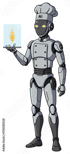 Professional baker robot powered by Ai. Minimalist flat design illustration