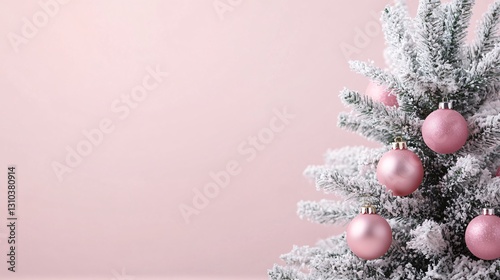 Professional image of a Christmas tree with pink bauble decoration for festive holiday and seasonal celebrations