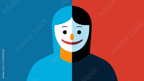 Smiling Mask An illustration of a person wearing a smiling mask while their true expression is sad or distressed depicting the contrast between forced positivity and genuine
