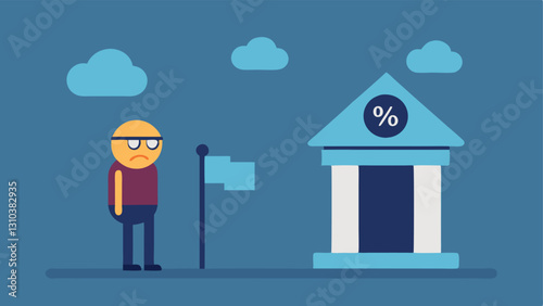 Low Interest Rates A drearylooking bank with a small sign labeled Interest Rates while a pension fund manager looks at diminishing returns on investments.