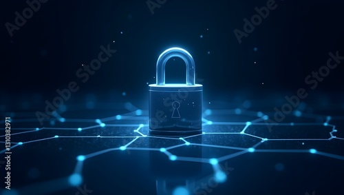 Wallpaper Mural Glowing digital padlock, cybersecurity concept, blue neon network connections, dark background, futuristic, technology protection, data encryption visualization Torontodigital.ca