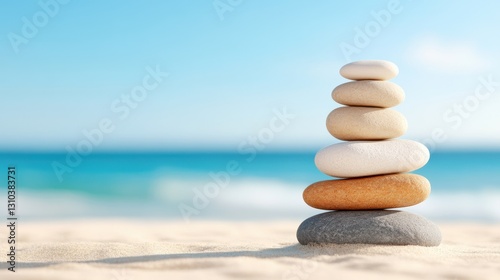 Stacking pebbles for tranquility by the ocean waves