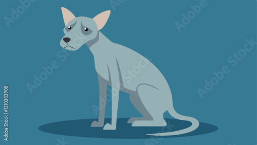 Starved Dog A thin emaciated dog sitting in a corner with its bones visible through its skin looking up with sad pleading eyes.
