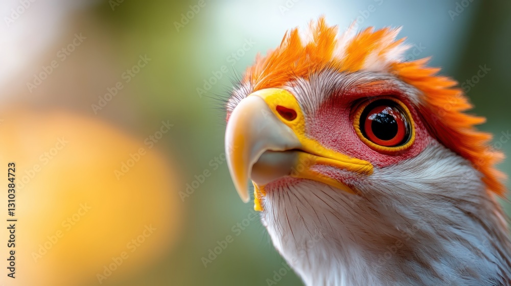 Unique portrait of a secretarybird showcasing vibrant features and colors