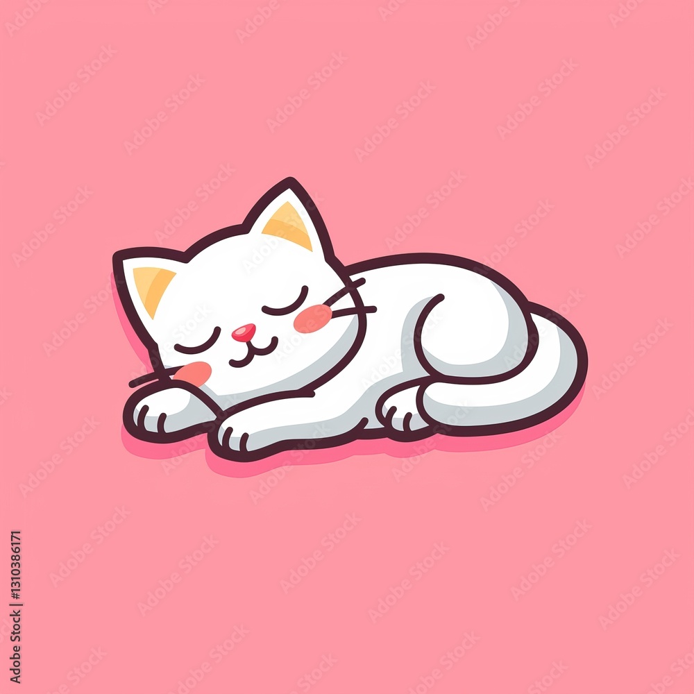 Fototapeta premium Cute Cat Sleeping, Pink Background (2)