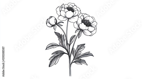Fototapeta Naklejka Na Ścianę i Meble -  Elegant black and white peony bouquet drawing