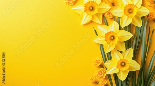 Vibrant daffodils blooming in spring nature scene floral arrangement bright yellow background close-up view cheerful ambiance