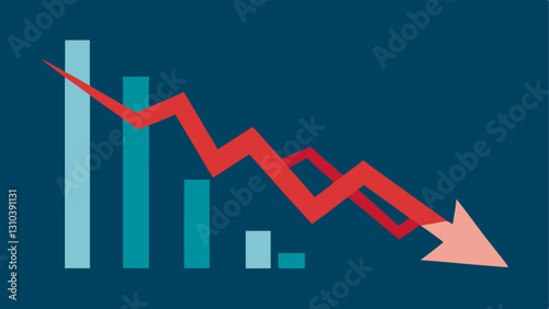 Market Decline A downward arrow ting through a stock market ticker tape indicating a decline in stock values as a result of trade tensions affecting investor confidence.