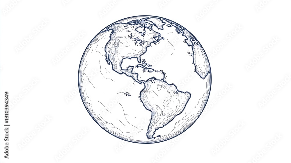 Obraz premium Detailed illustration of the Earth showing the continents and oceans in a minimalist design : Generative AI