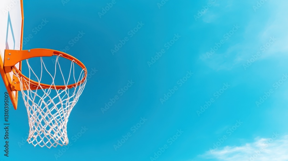 Basketball hoop against a clear blue sky inviting outdoor play Basketball hoop against a clear blue sky inviting outdoor play
