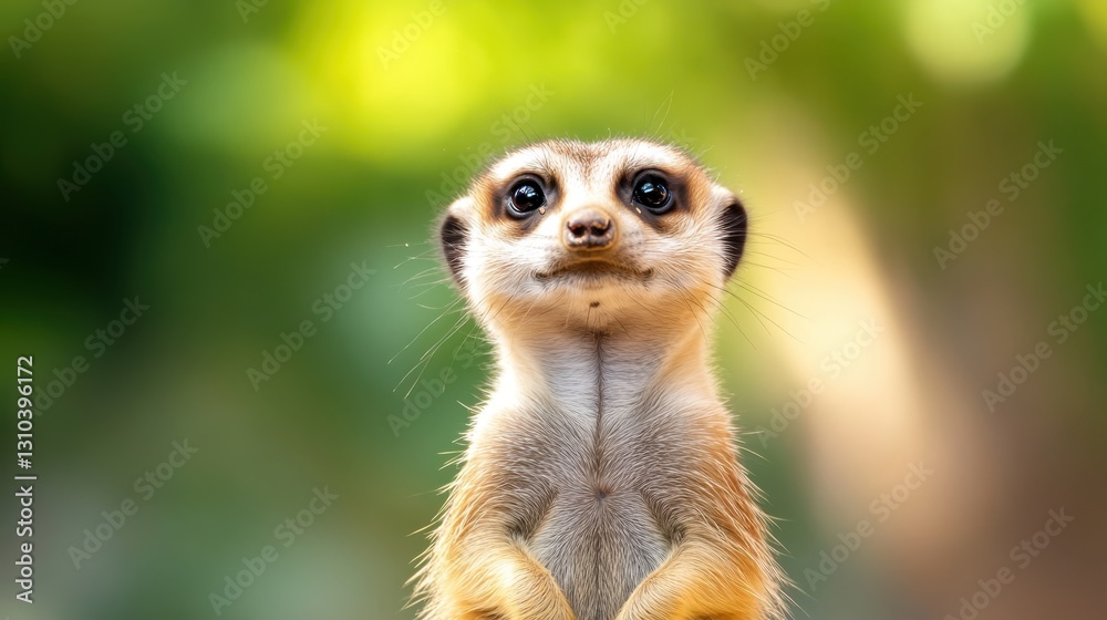 Fototapeta premium Curious meerkat scanning for prey in the lush African landscape