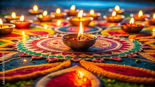 Diwali Festival: Colorful Rangoli with Lit Diyas and Candles