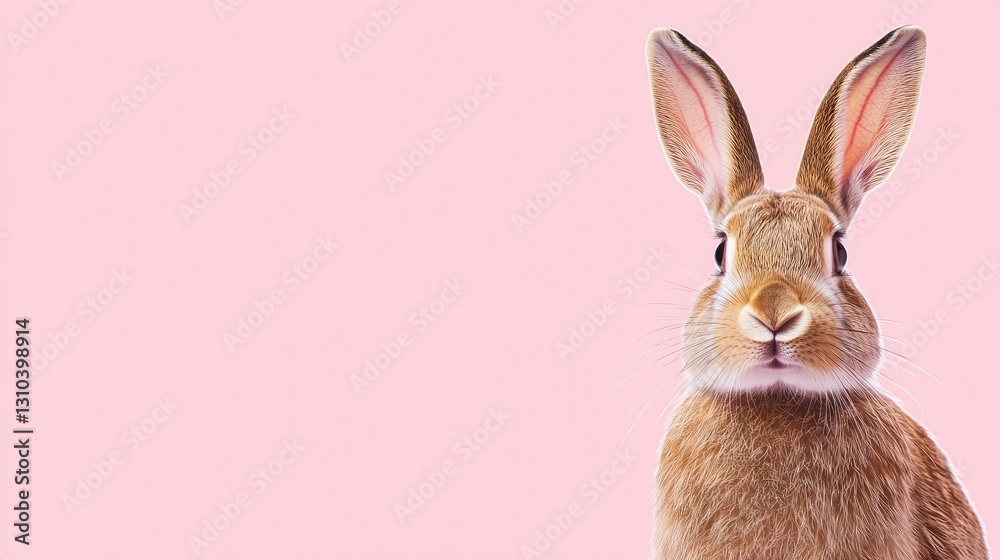 Fototapeta premium Photo of a little bunny, on a soft pink background Easter theme