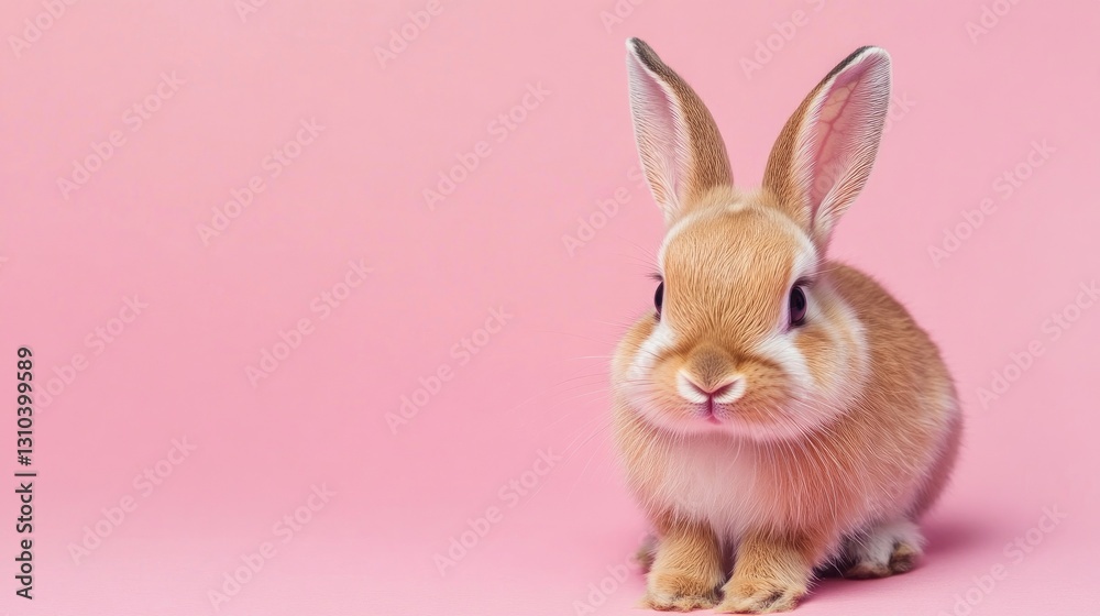Photo of a little bunny, on a soft pink background Easter theme Photo of a little bunny, on a soft pink background Easter theme