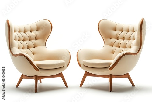 Pair of cream colored armchairs photo