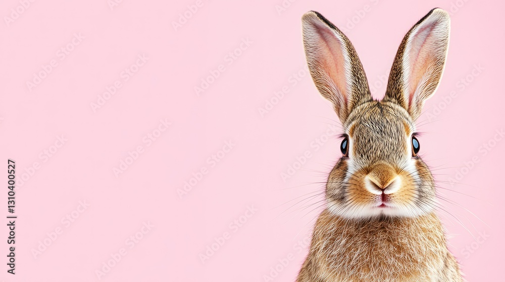 Fototapeta premium Photo of a little bunny, on a soft pink background Easter theme