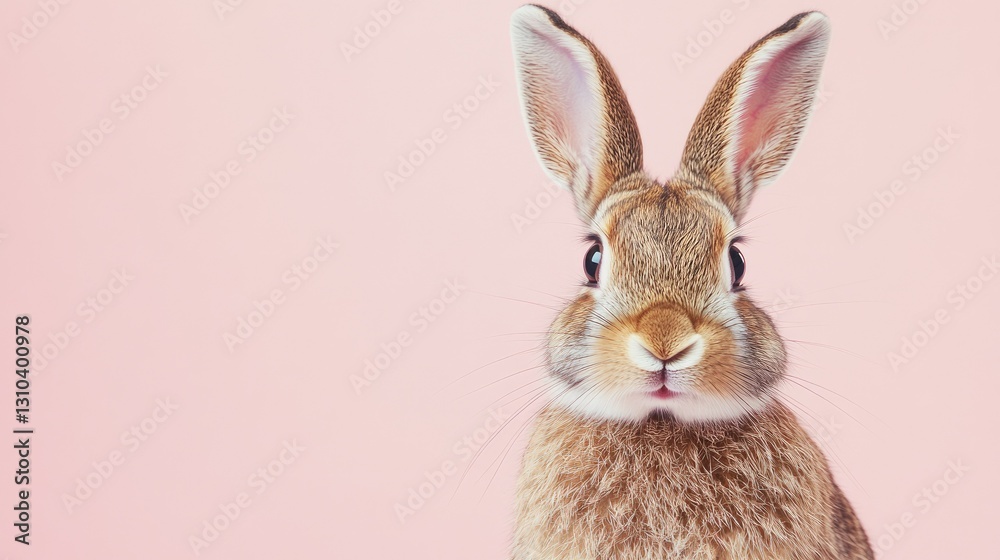 Fototapeta premium Photo of a little bunny, on a soft pink background Easter theme
