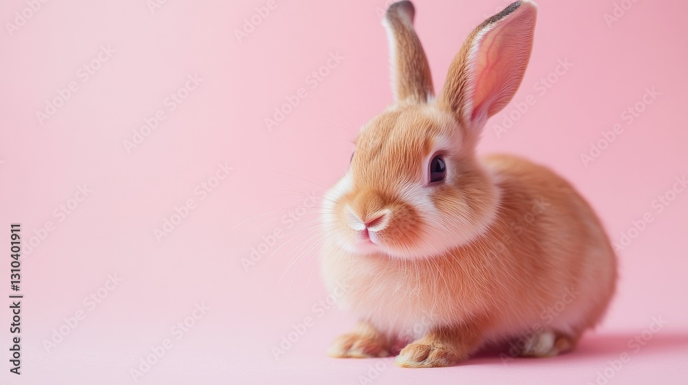 Obraz premium Photo of a little bunny, on a soft pink background Easter theme