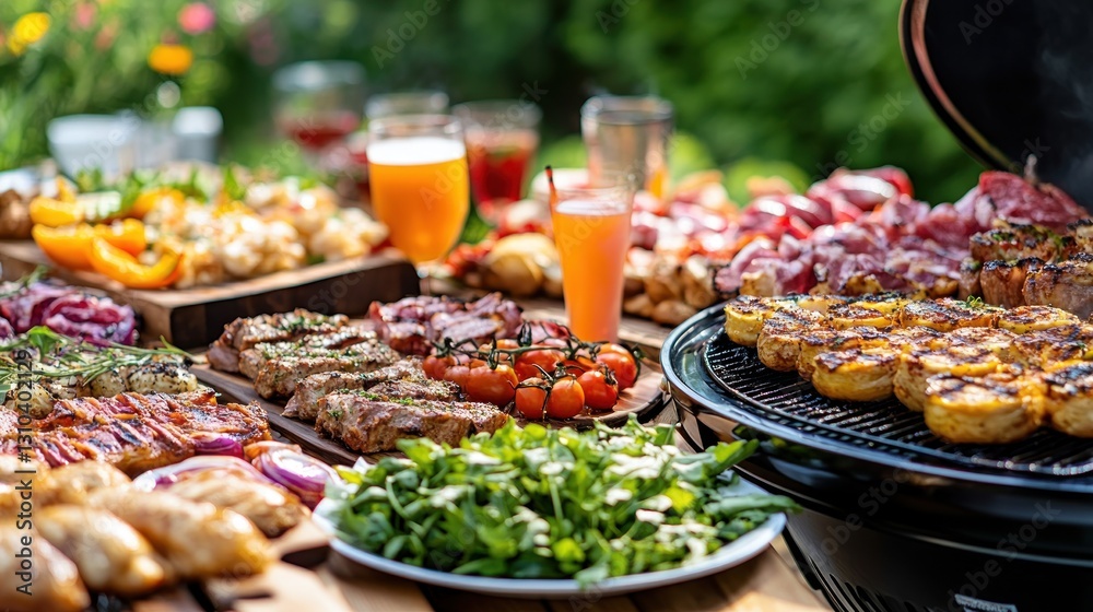 Obraz premium Outdoor BBQ feast with various foods