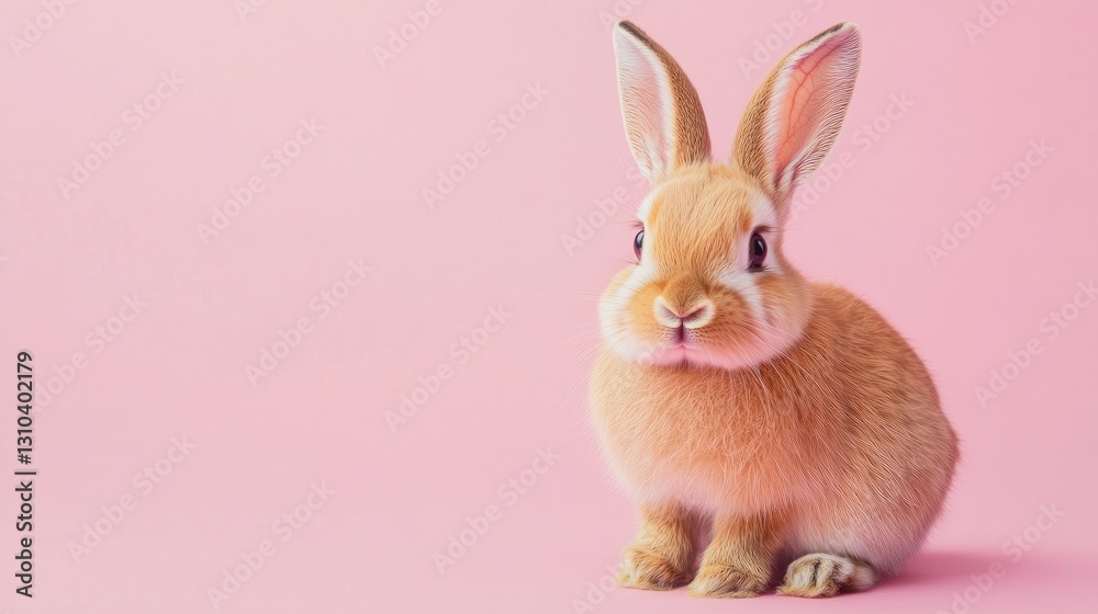 Fototapeta premium Photo of a little bunny, on a soft pink background Easter theme