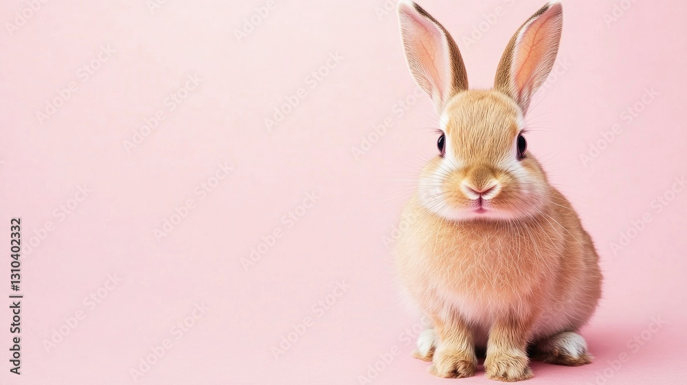 Obraz premium Photo of a little bunny, on a soft pink background Easter theme